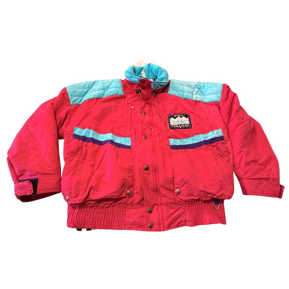 Vintage Powderhorn Mountaineering Ski Jacket Pink Turquoise 80s Made in USA ML